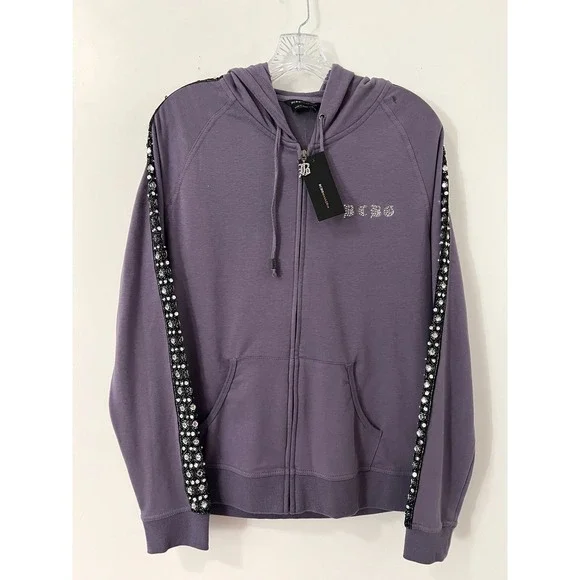 BCBGMAXAZRIA Full Set Frosted Plum Rhinestone Tracksuit Set Hoodie Pants XL - Picture 1 of 14